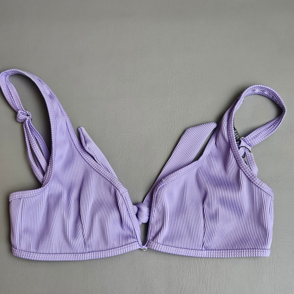 Zaful Women's 8 Ribbed Bikini Top Lavender Purple Front Knot Adjustable Straps